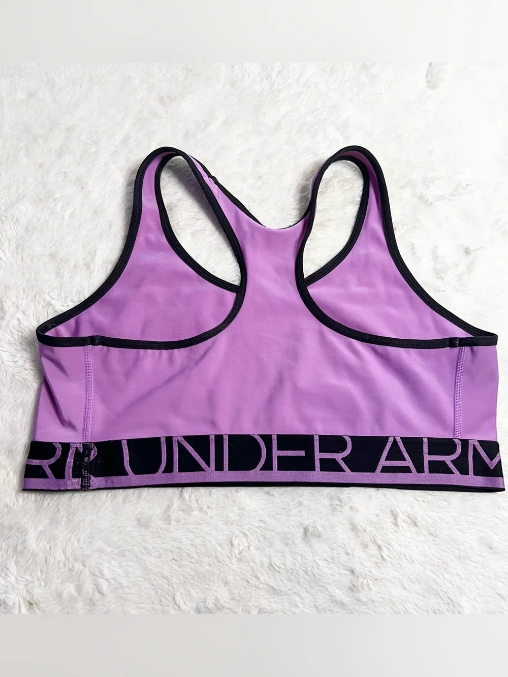 Under Armour Lavender Purple Racerback Black Logo Trim Sports Bra Size Large